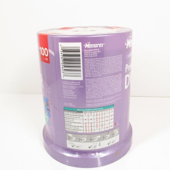 Memorex Printable DVD-R 100 Pack 16X 4.7GB 120 Minute Recordable NEW SEALED - Picture 2 of 4
